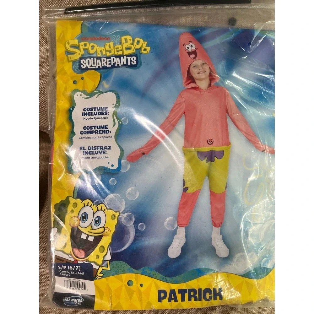 Sponge Bob Patrick Star Costume Child Size‎ 6/7 Hooded Jumpsuit Halloween
